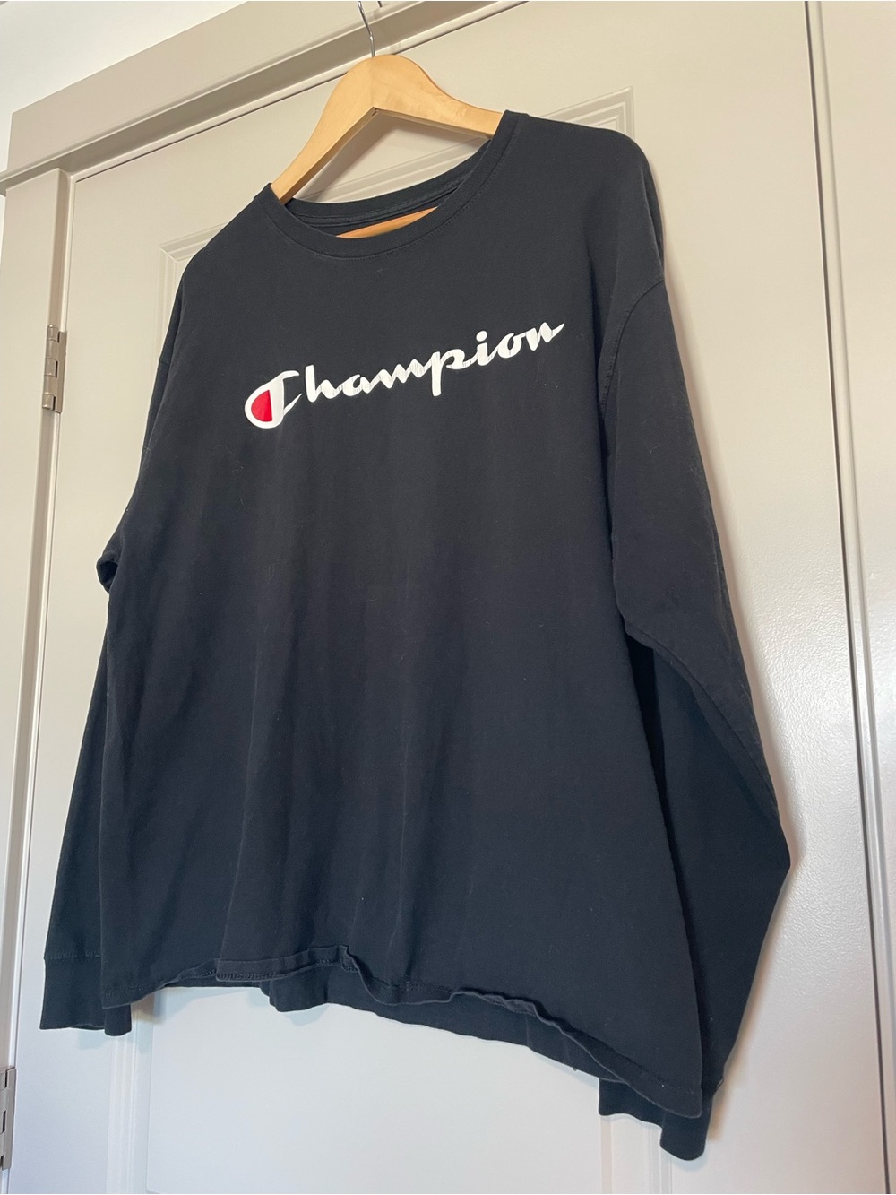 Champion Black Long-Sleeve Logo Shirt with White Script
